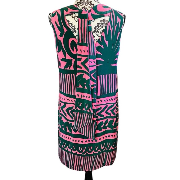 Whistle 100% Silk Green and Pink Sleeveless Shift Mini Dress Sz-10 - Picture 6 of 8
